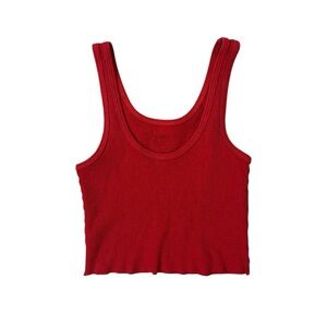 Red Waffle Crop Tank Top‎